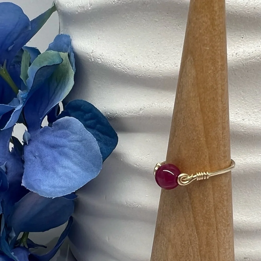 Genuine Ruby Sterling Silver or Gold Filled Wire Wrapped Ring